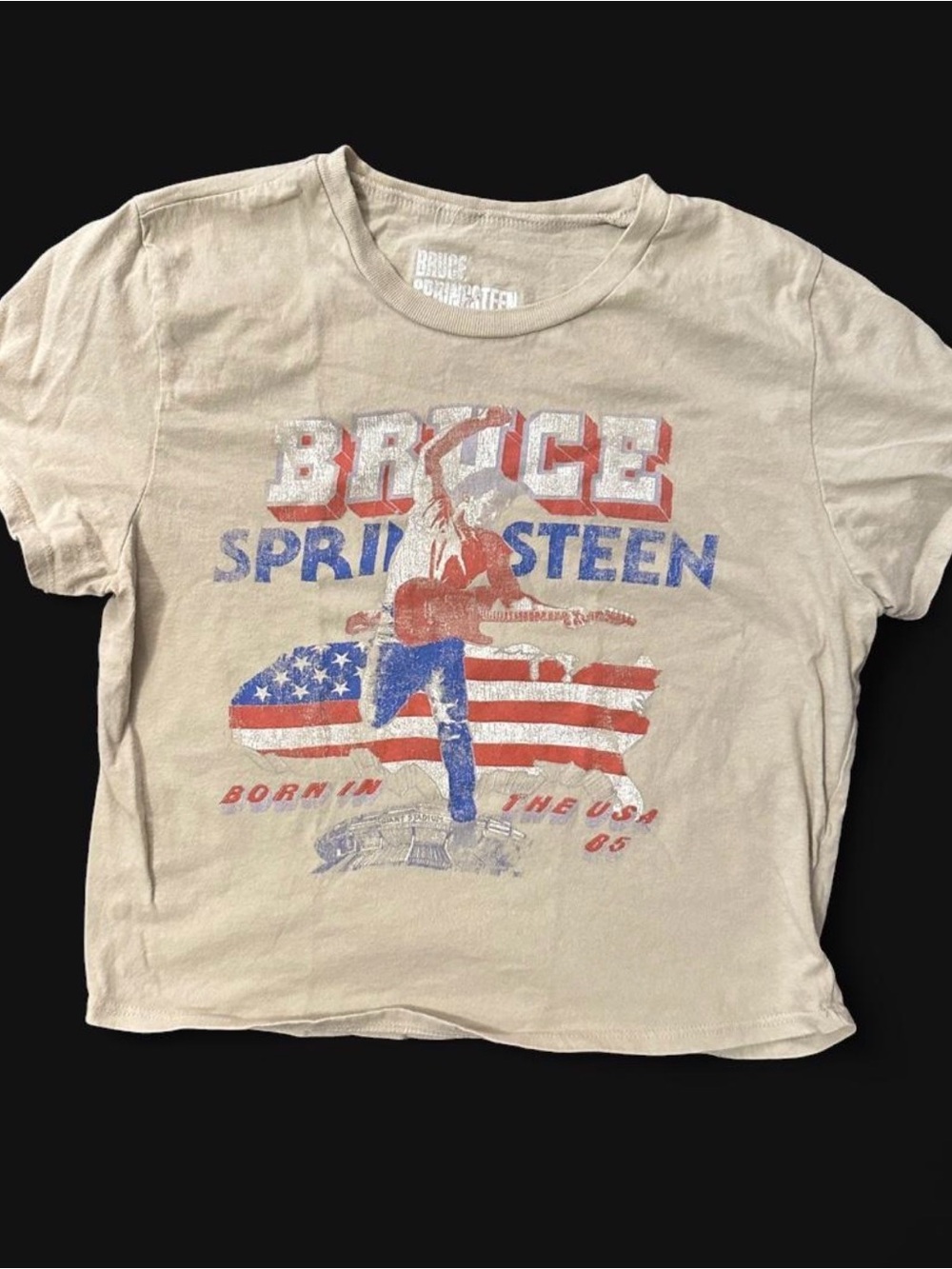Beige Graphic Crop Top - Born in the U.S.A. Style